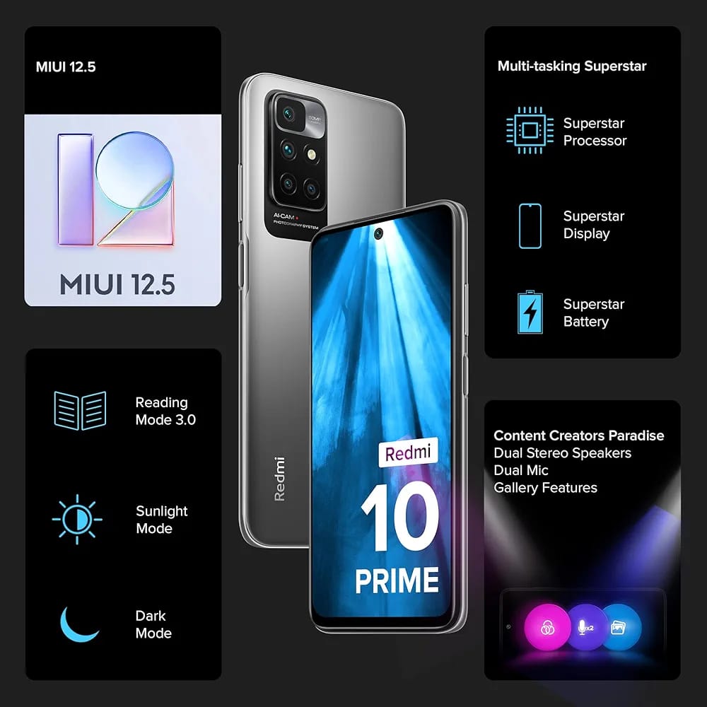 Redmi 10 Prime 2022 (Phantom Black, 4GB RAM, 64GB Storage) – Dual SIM Smartphone Phone Tech