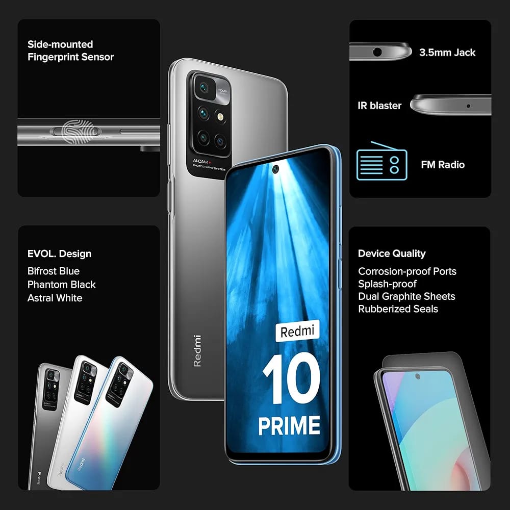 Redmi 10 Prime 2022 (Phantom Black, 4GB RAM, 64GB Storage) – Dual SIM Smartphone Phone Tech